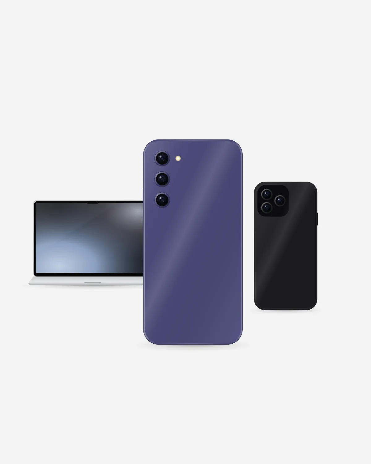 Phones arranged by storage size on a white surface